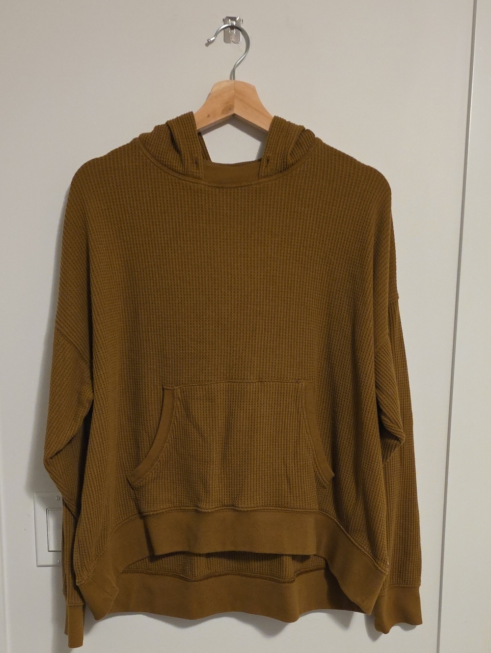 aerie Waffle Knit Hoodie in Mustard Brown
